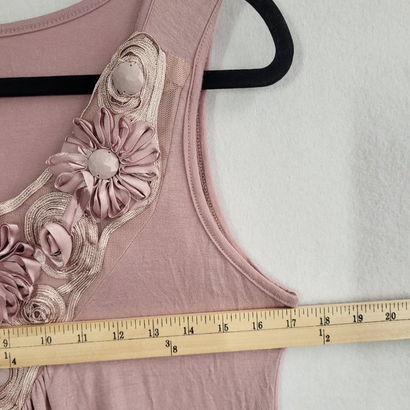 Vintage Y2K Babydoll Top‎ Floral Applique Beaded Large Pink Sleeveless Festival - Picture 8 of 11